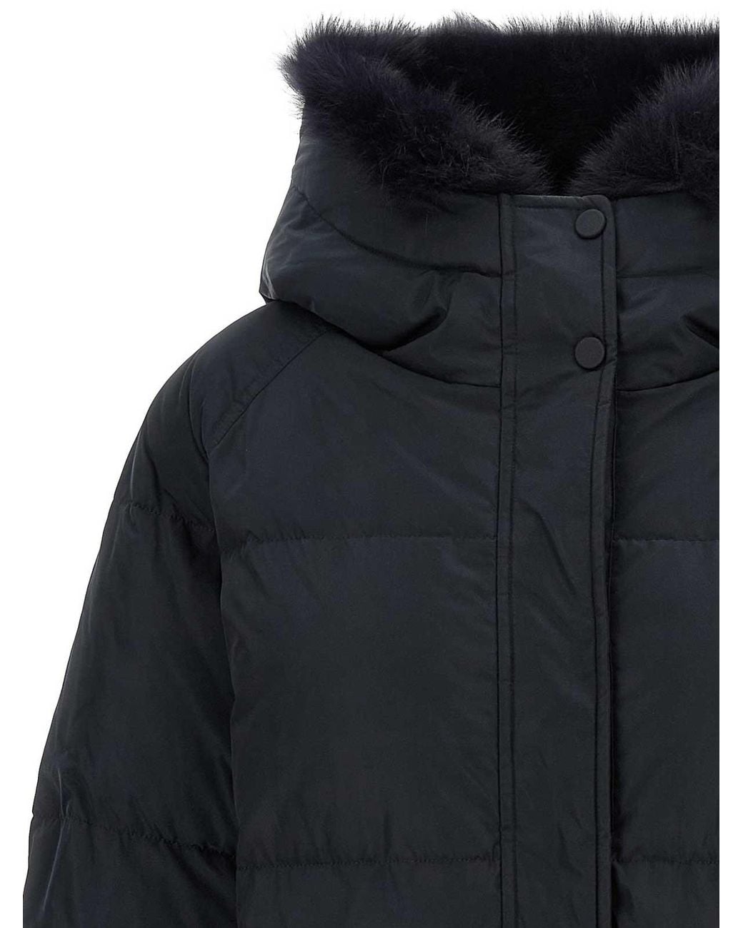 Yves Salomon Blue Fox Fur Trim Puffer Jacket