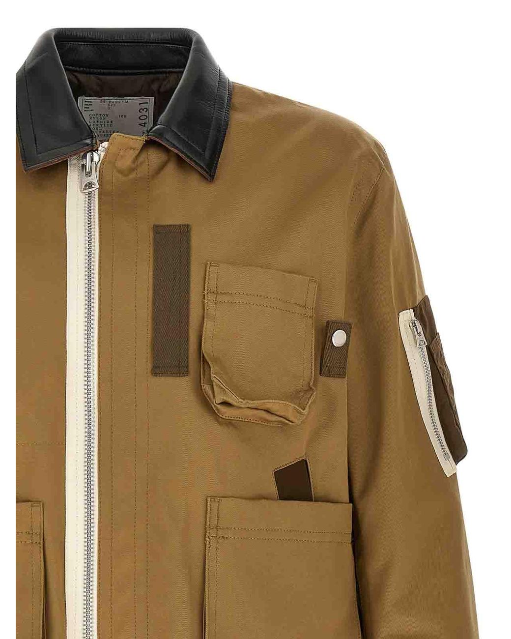 Sacai Brown Leather Collar Blouson for men