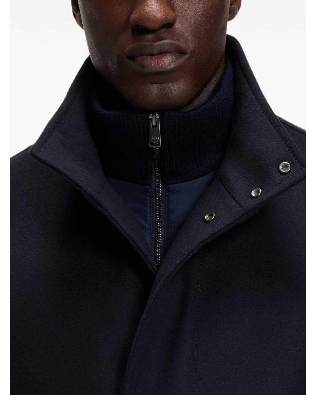Boss Blue Wool And Cashmere Formal Coat for men