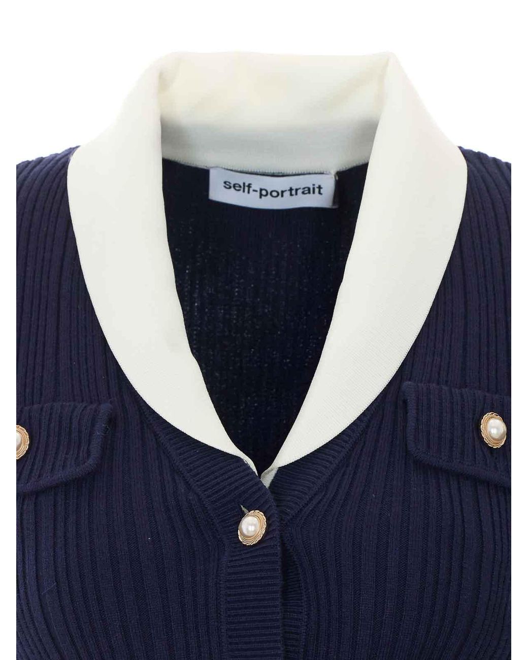 Self-Portrait Blue Ribbed Knit Cardigan