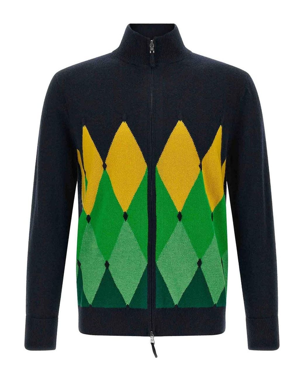 Ballantyne Green Classic Diamond Intarsia Zip Cardigan for men