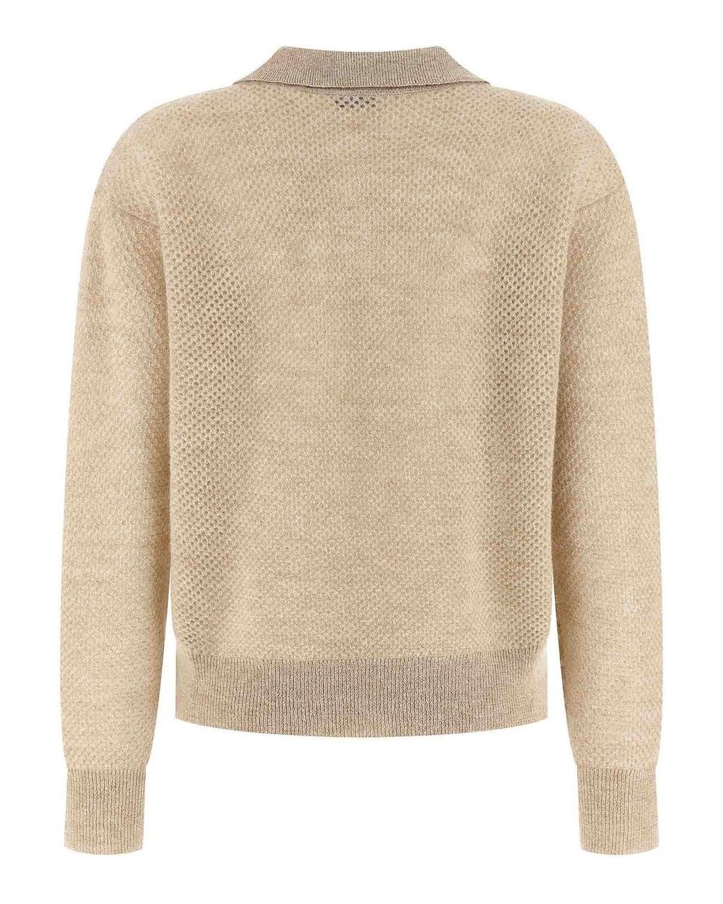 Brunello Cucinelli Natural Waffle Processing Polo Shirt