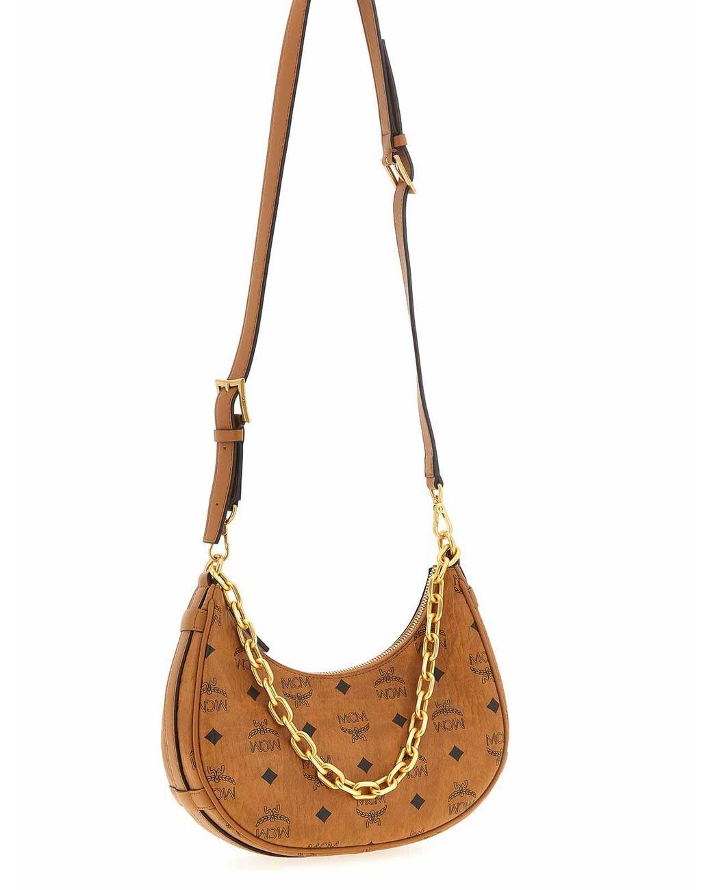 MCM White Aren Crescent Hobo Shoulder Bag