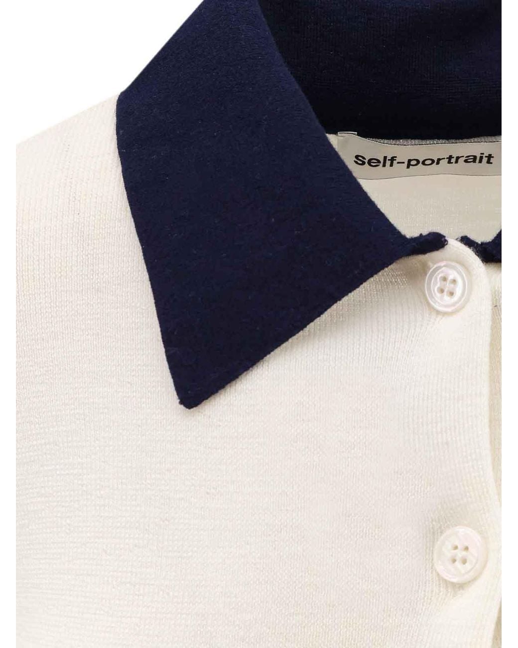 Self-Portrait White Wool Cardigan With Contrasting Collar