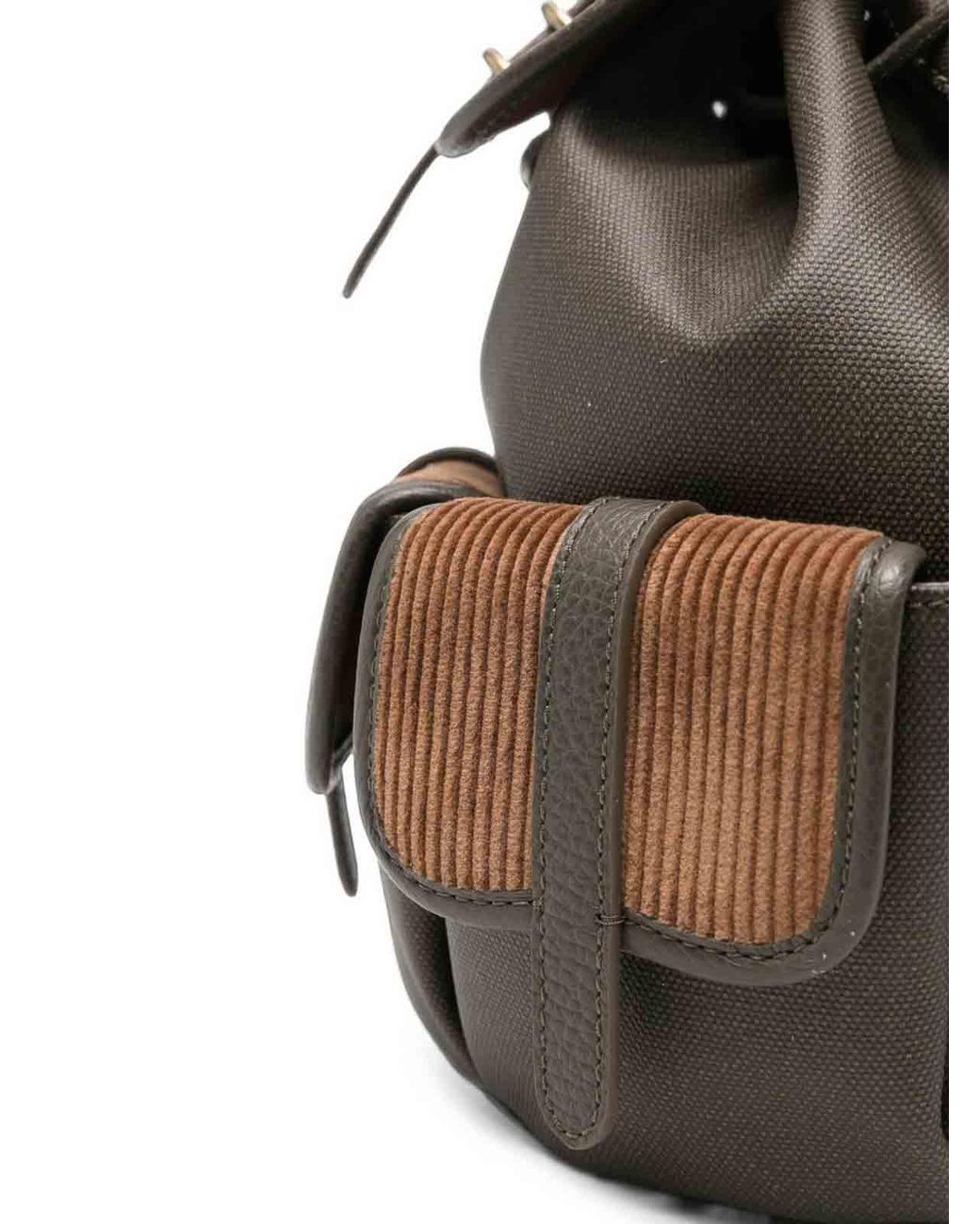 Coccinelle Black Leather Backpack With Corduroy Details