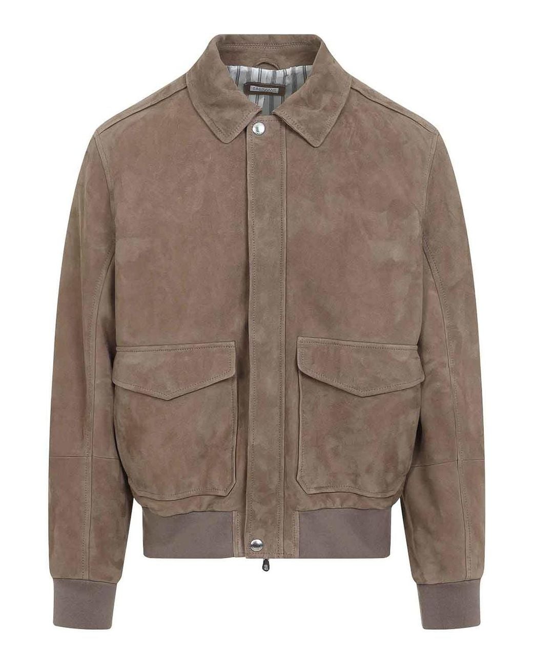 Brunello Cucinelli Brown Leather Bomber Jacket for men