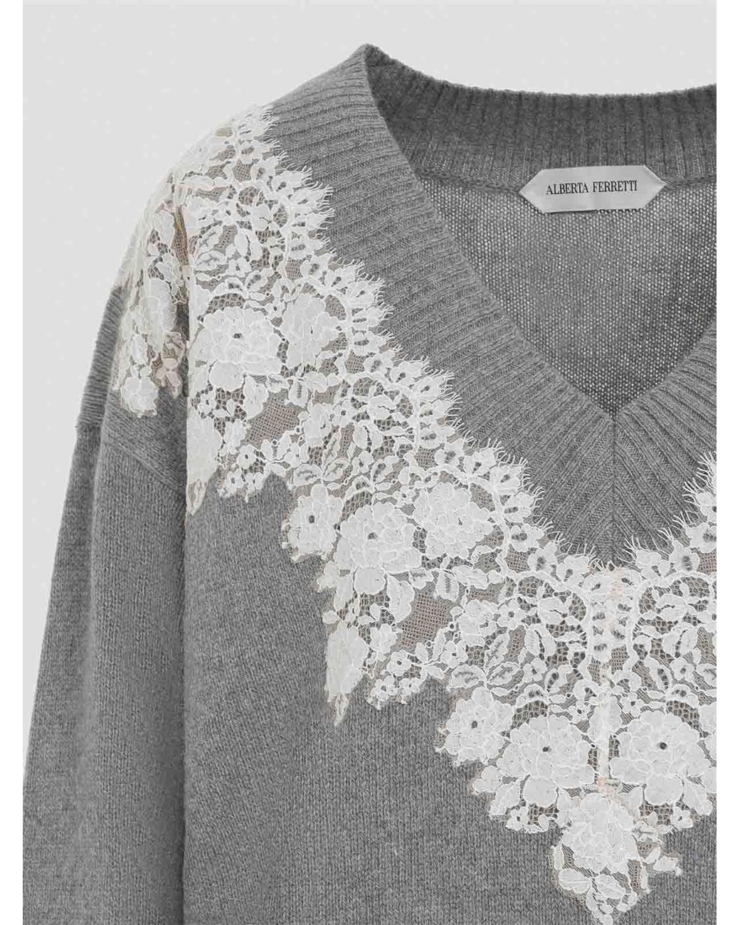 Alberta Ferretti Gray V Neck Sweater