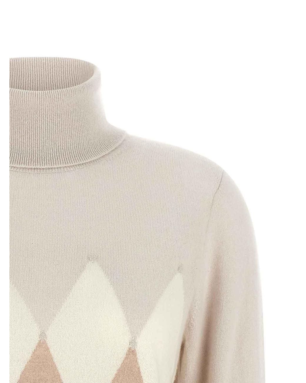 Ballantyne White New Diamond Turtleneck Sweater