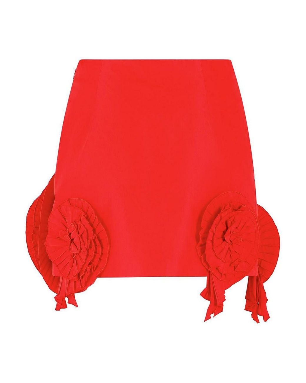 Blumarine Red Short Taffeta Skirt With Roses