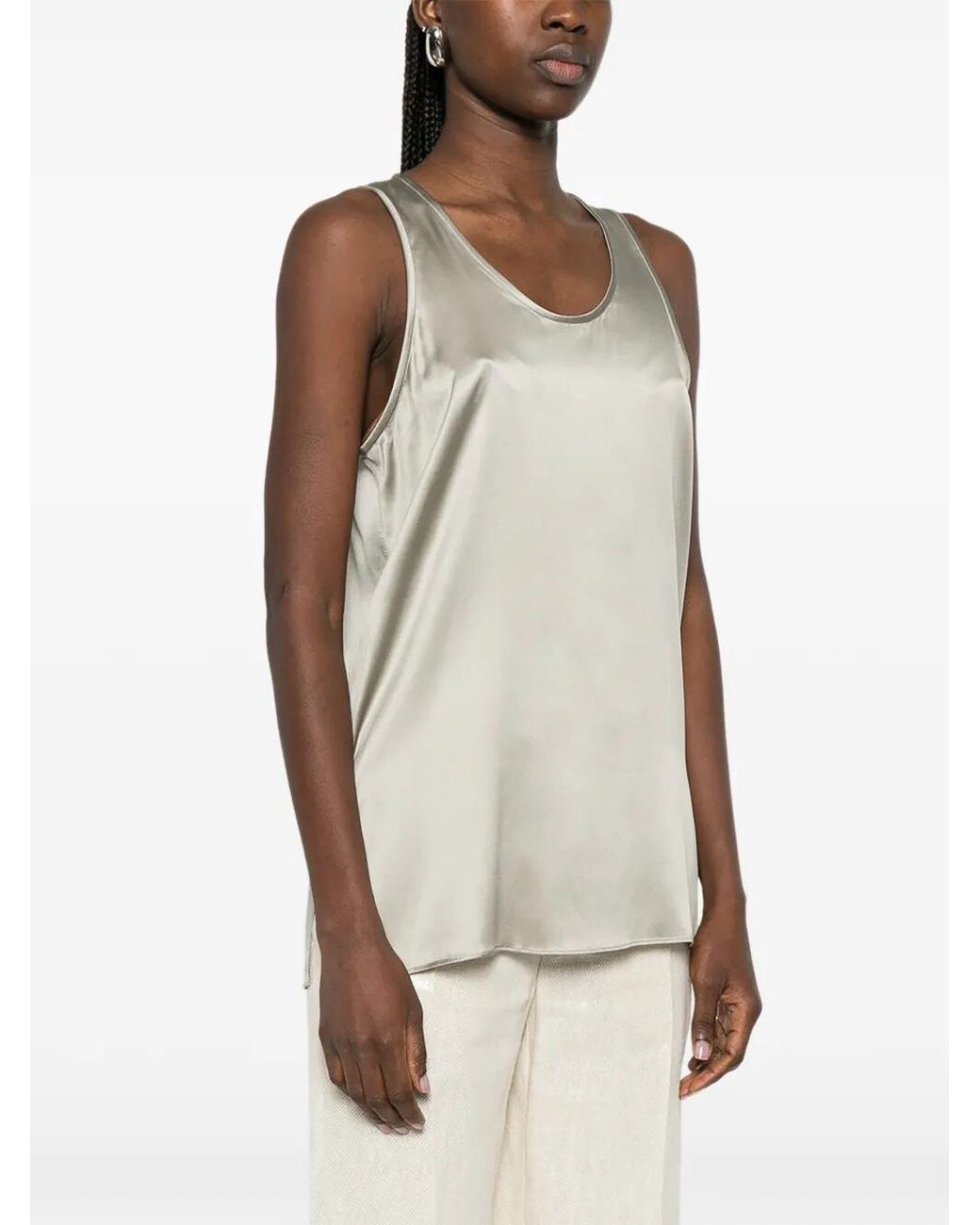 Brunello Cucinelli Gray Silk Elastan Blouse
