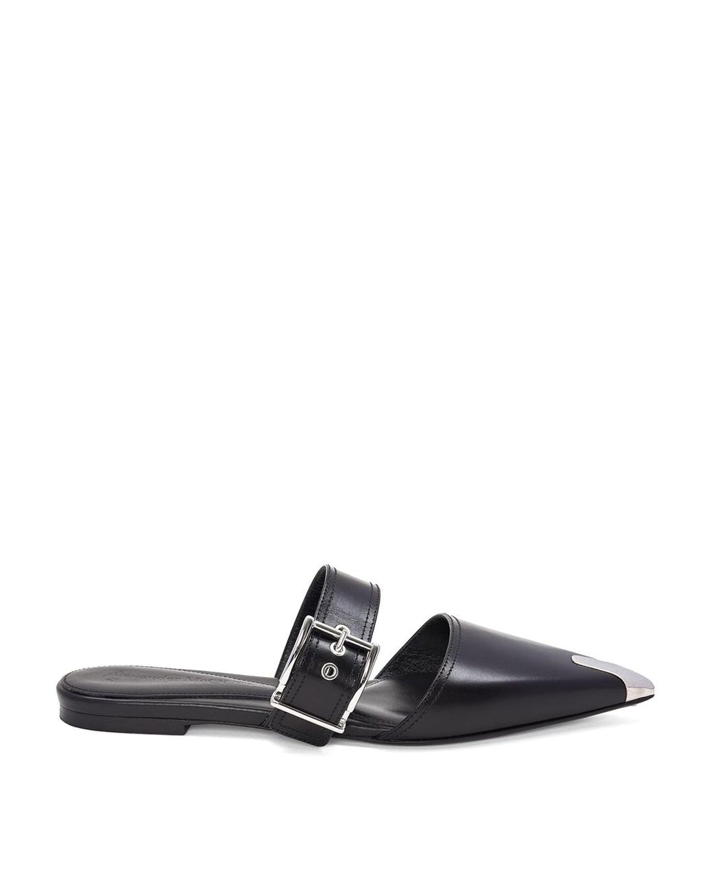 McQueen Black Buckle-Detail Leather Mules