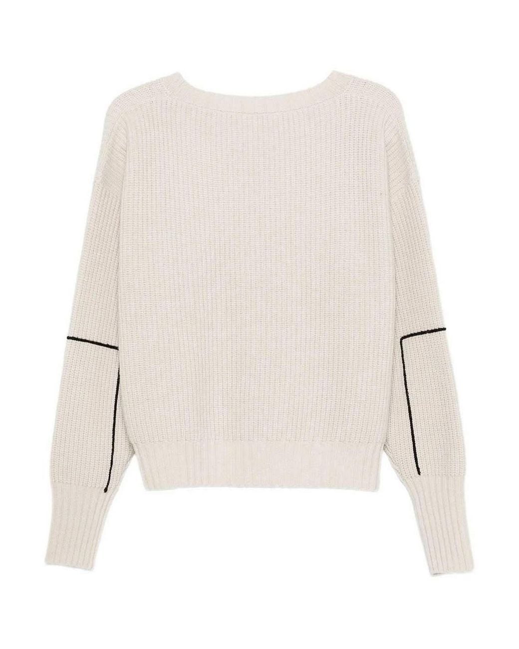 Roberto Collina Natural Embroidered Ribbed Wool Crewneck Jumper