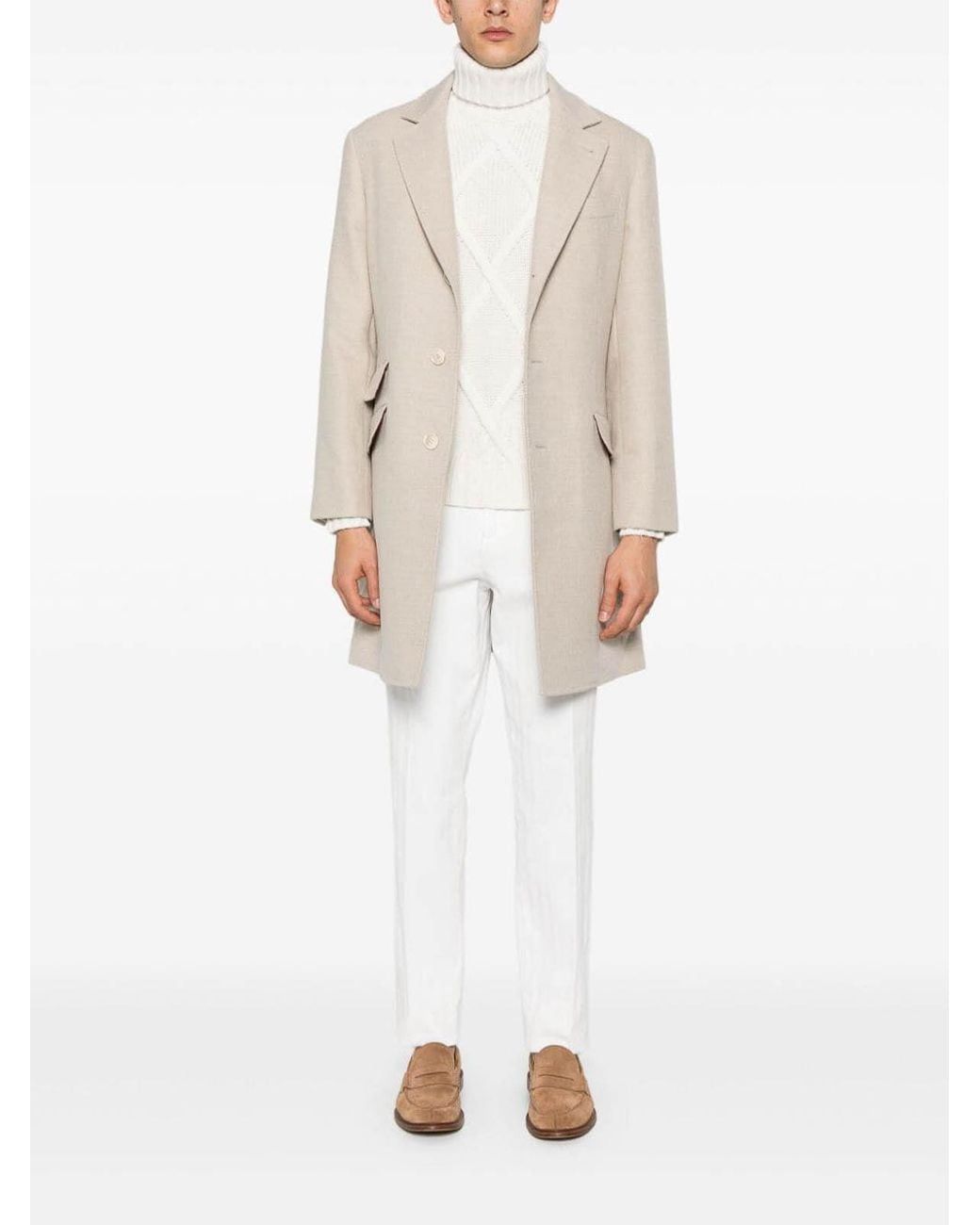 Brunello Cucinelli White Turtle-Neck Sweater for men