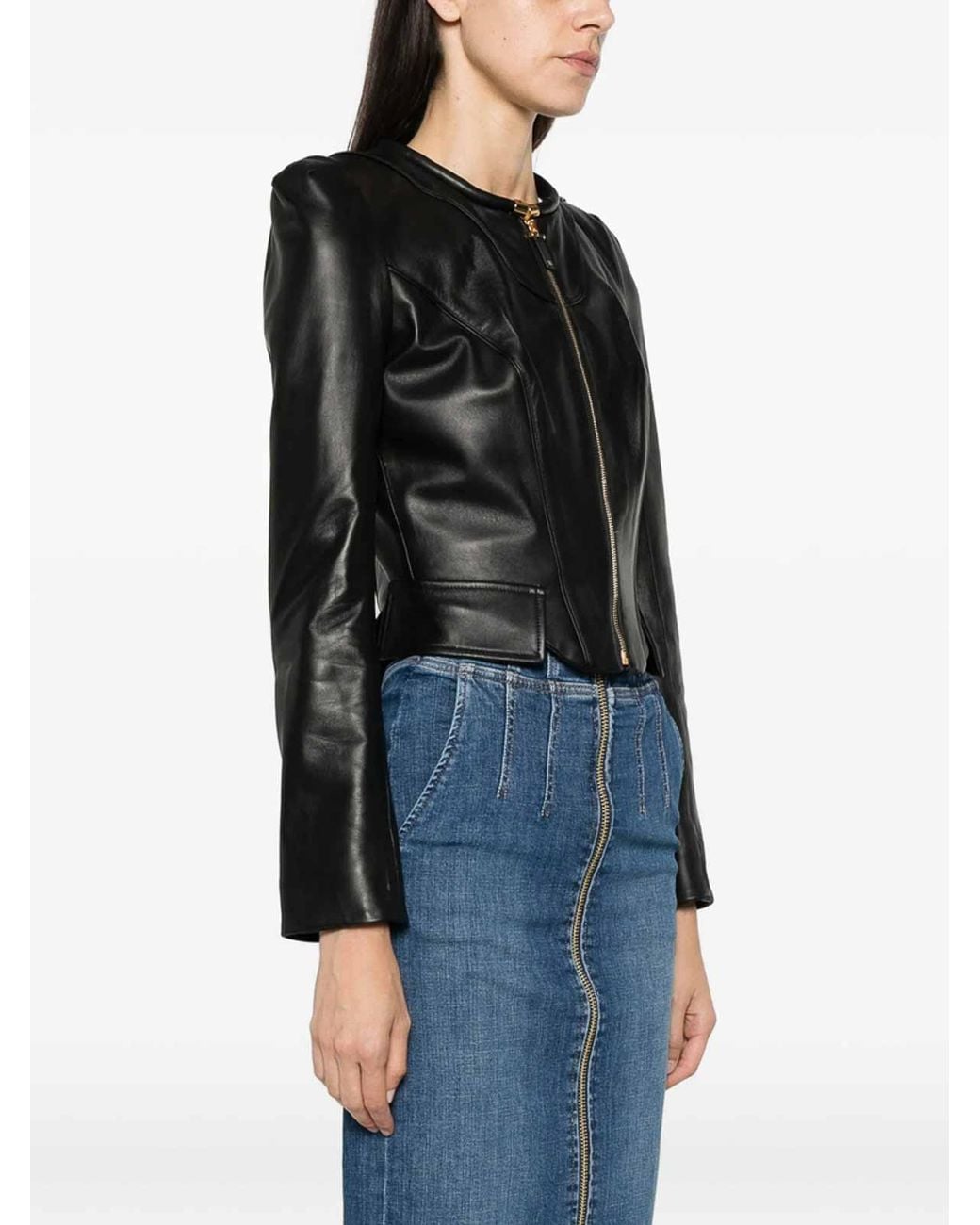 Elisabetta Franchi Black Leather Outerwear