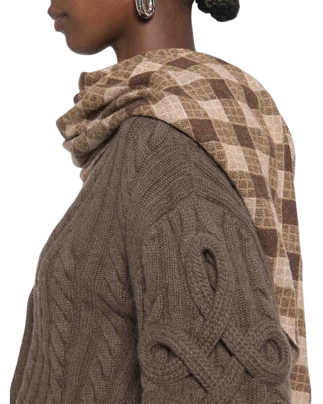 Etro Brown Cable Knit Cardigan With Curly Sleeves