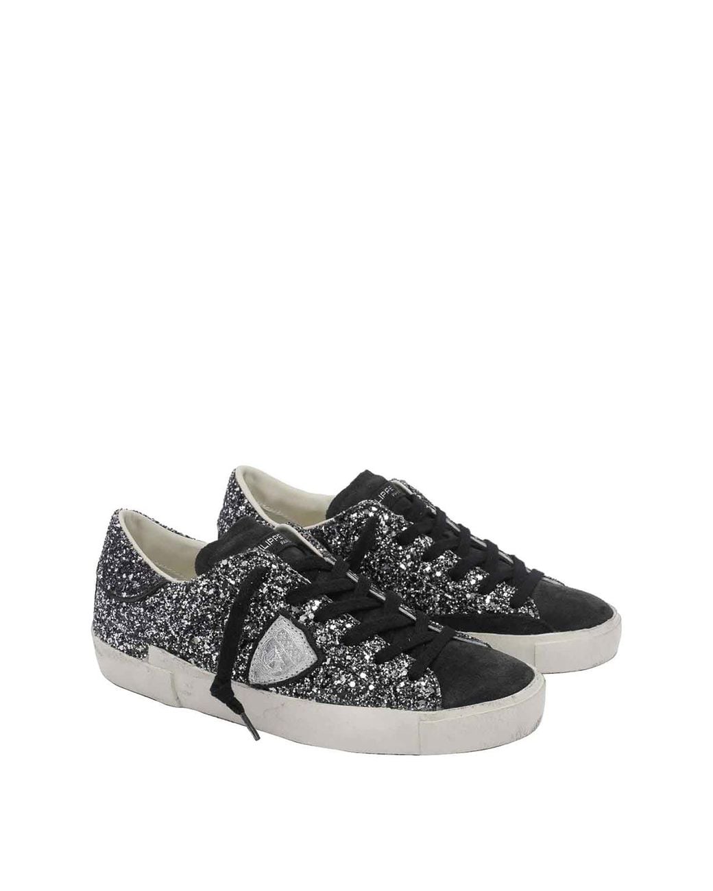 Philippe Model Gray Philippe Model Glitter Calf Leather Shoes