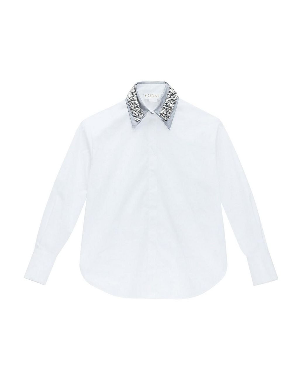 Genny White Crystal Collar Shirt