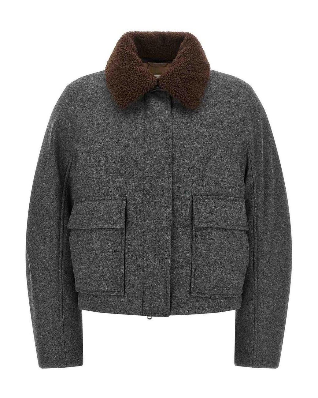 Brunello Cucinelli Gray Shearling Collar Cropped Jacket