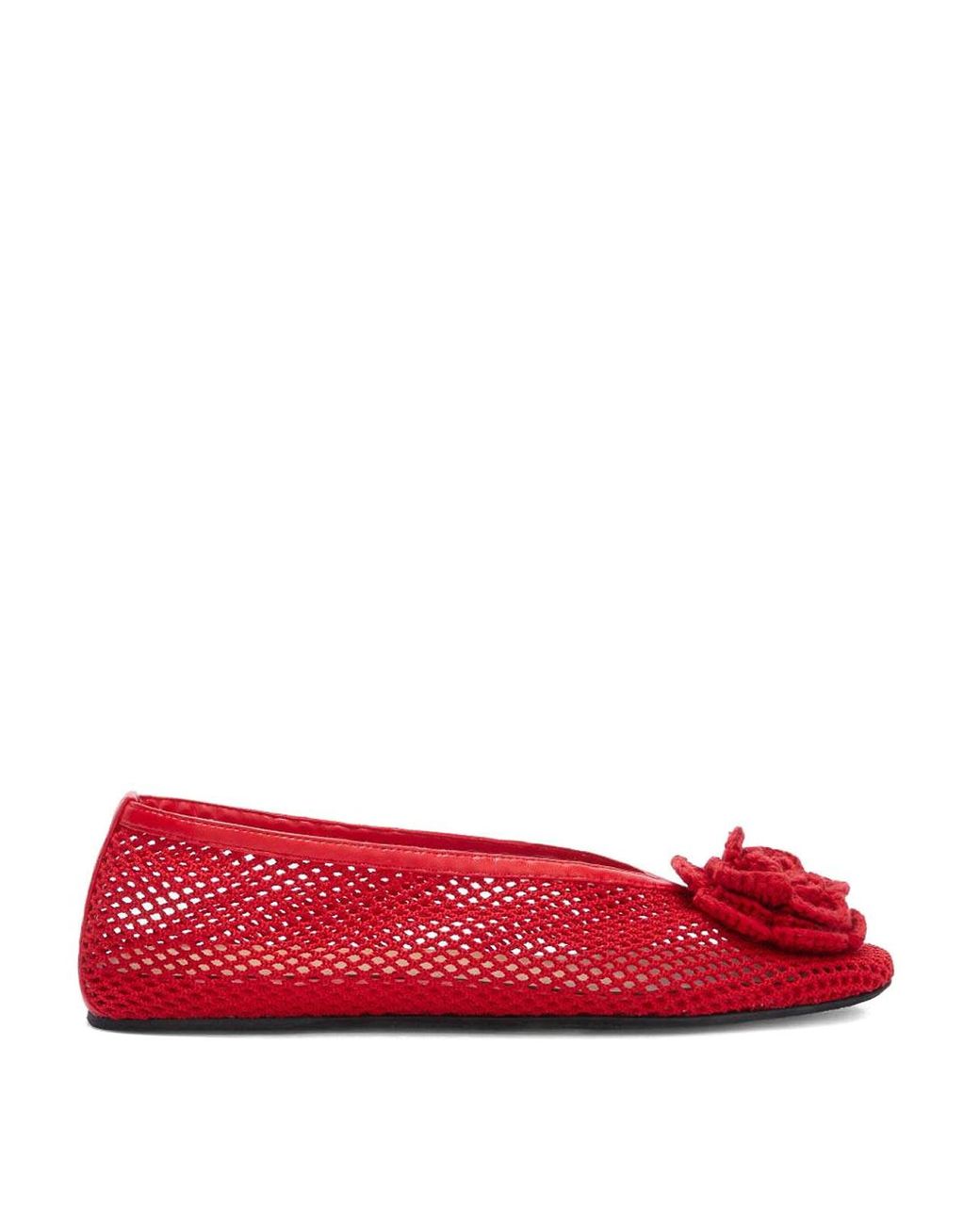 Ganni Red Mesh Ballet Flats With Flower Detail