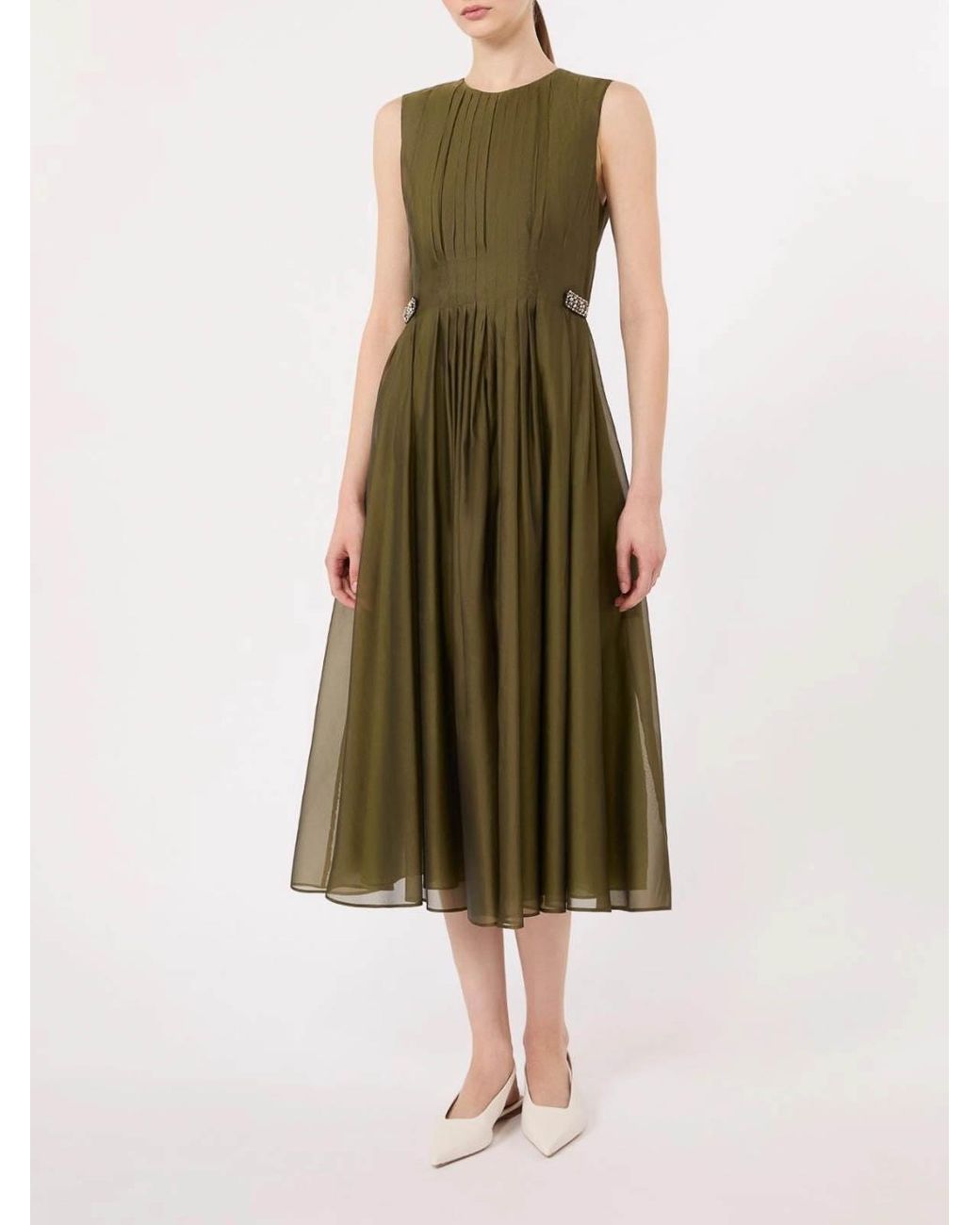 Max Mara Green Fit-And-Flare Organza Dress