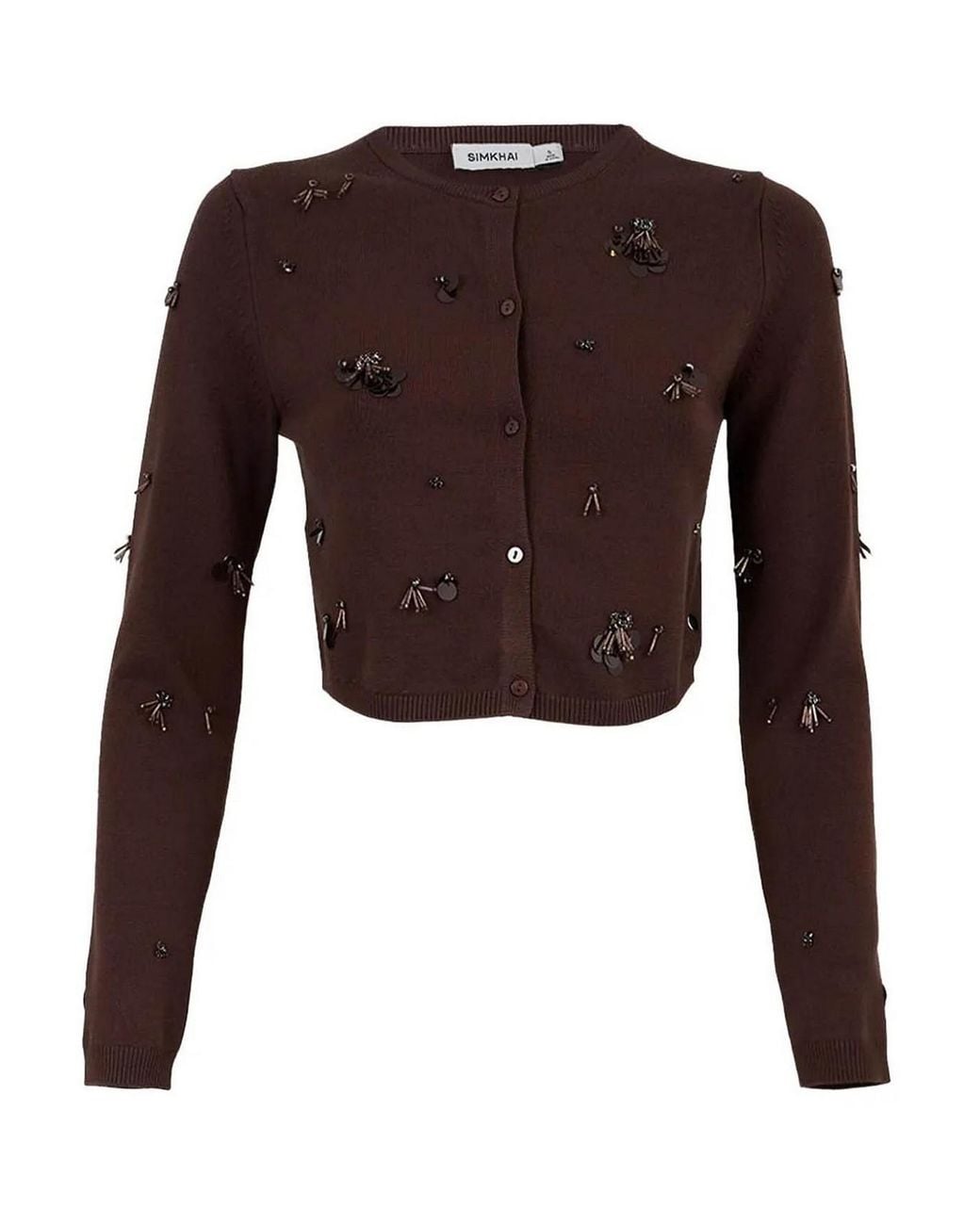 Jonathan Simkhai Brown Zadie Embellished Cropped Cardigan
