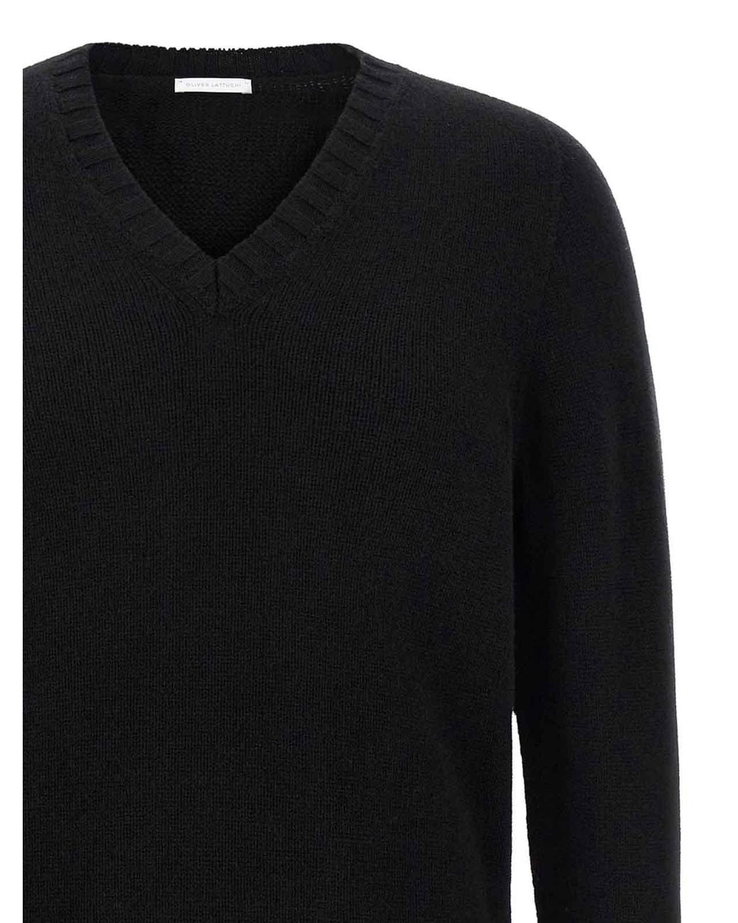Oliver Lattughi Black Cashmere V-Sweater for men