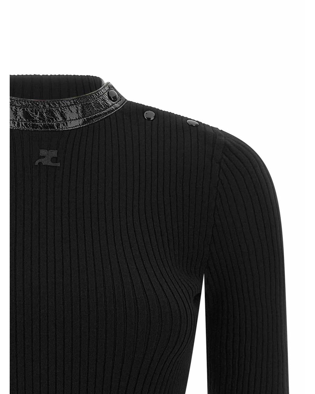 Courreges Black Vinyl Collar Sweater