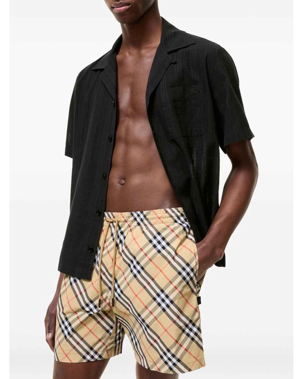 Burberry Metallic Apos;S Check Woven Drawstring Swim Shorts for men