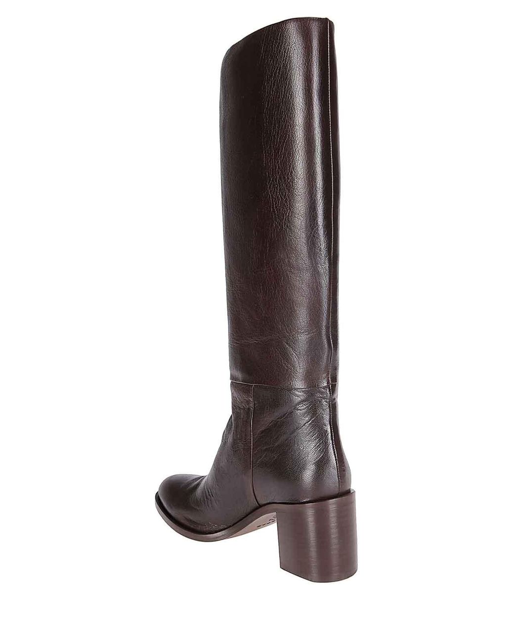 P.A.R.O.S.H. Brown Mid-Heeled Leather Boots With Minimalist Design