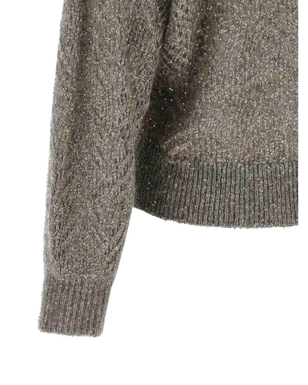 Brunello Cucinelli Gray Dazzling Abstract Leaf Jumper
