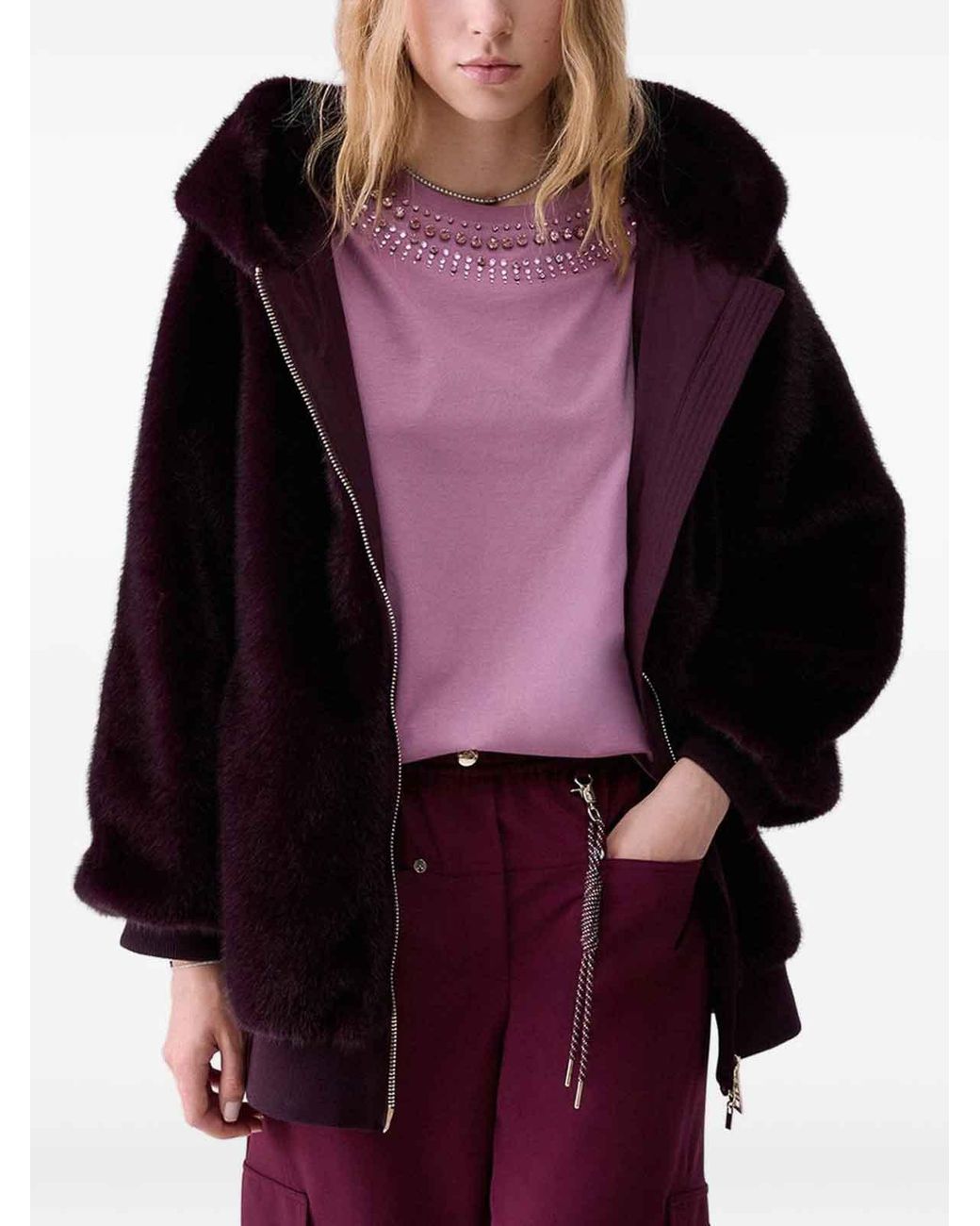 Liu Jo Blue Oversized Dark Faux-Fur Jacket
