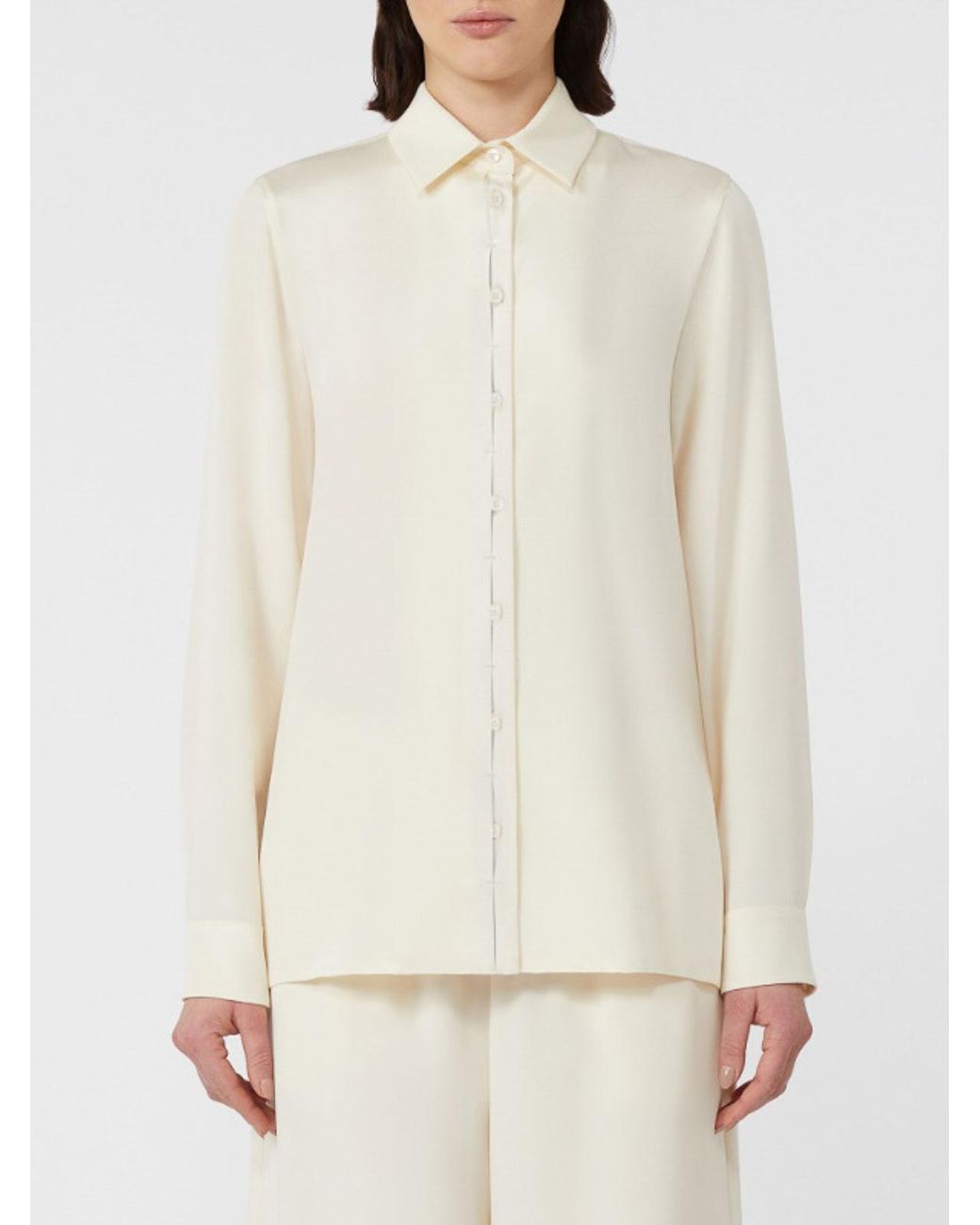 Max Mara White Stretch Silk Cady Shirt
