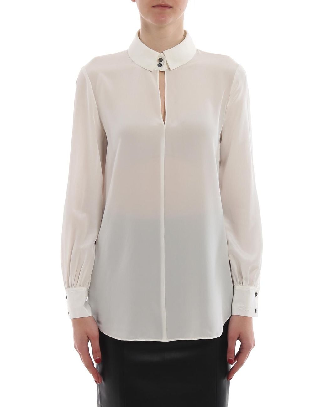 Karl Lagerfeld White Keyhole Silk Shirt