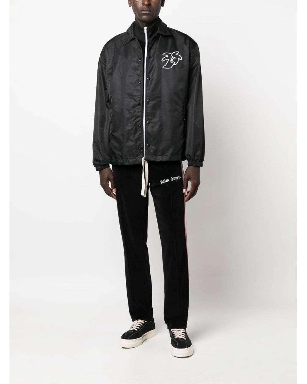 Palm Angels Black Printed Coach Jacket for men