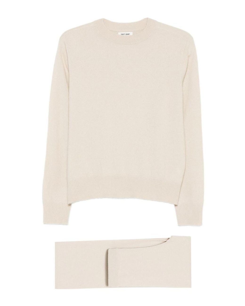 Soft Goat White Trousers And Sweater Cashmere Set