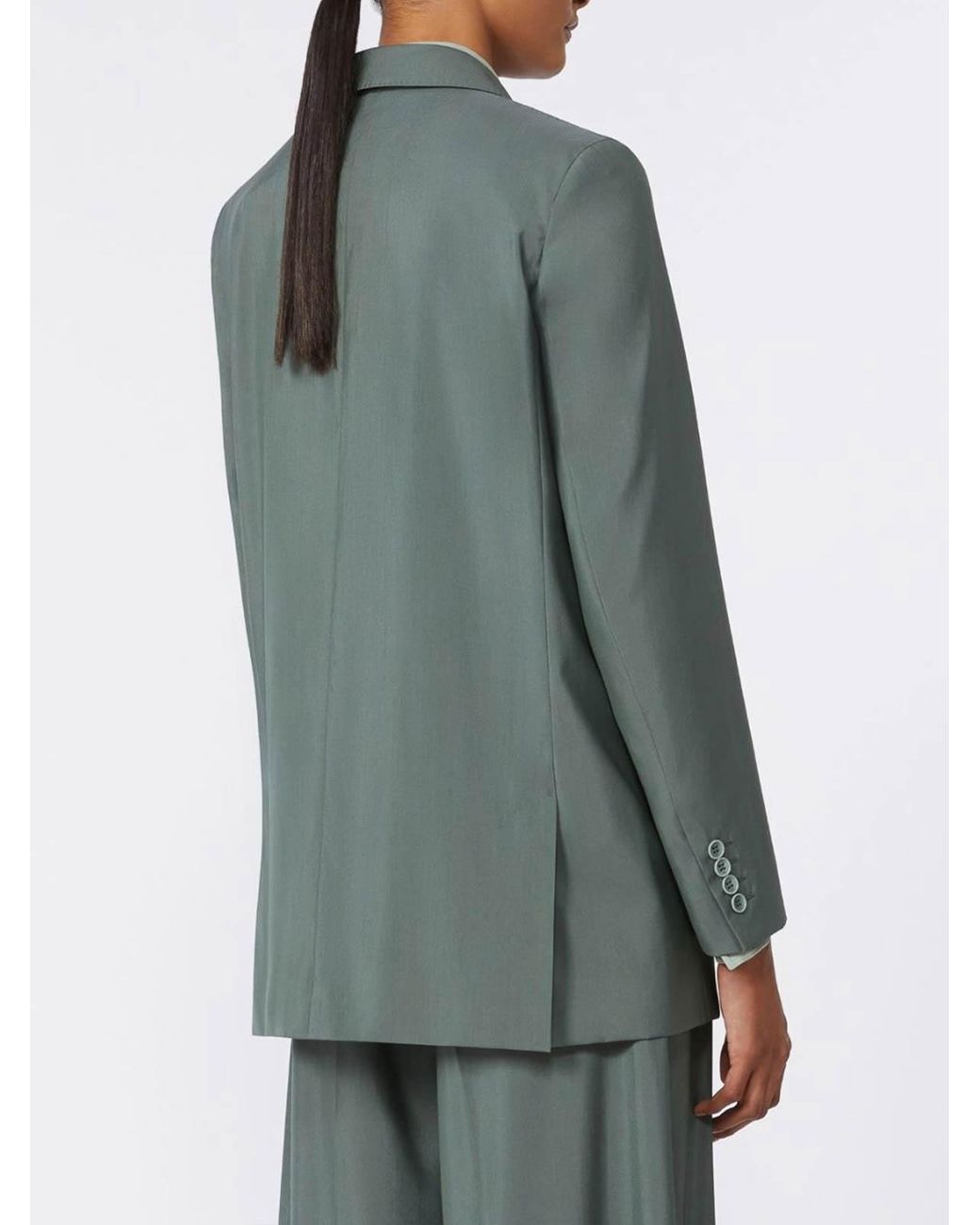 Max Mara Green Wool Silk Chevron Double-Breasted Blazer