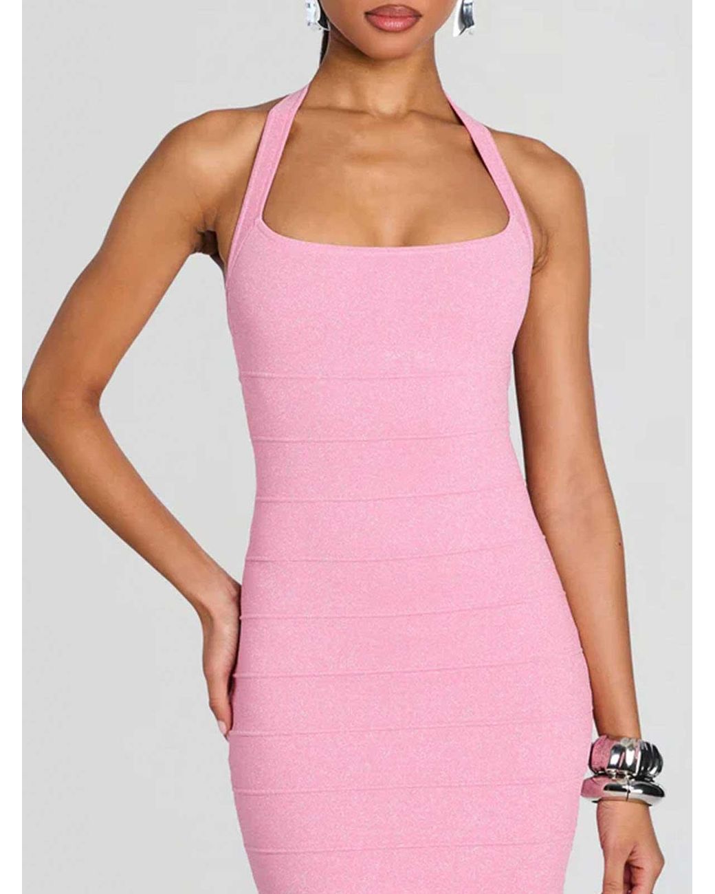 retroféte Pink Strapless Midi Dress With A Halterneck