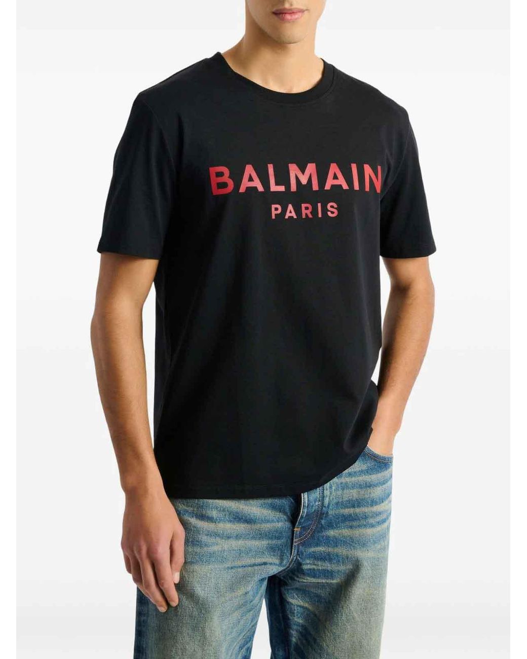 Balmain Black T-Shirt With Paris Print for men
