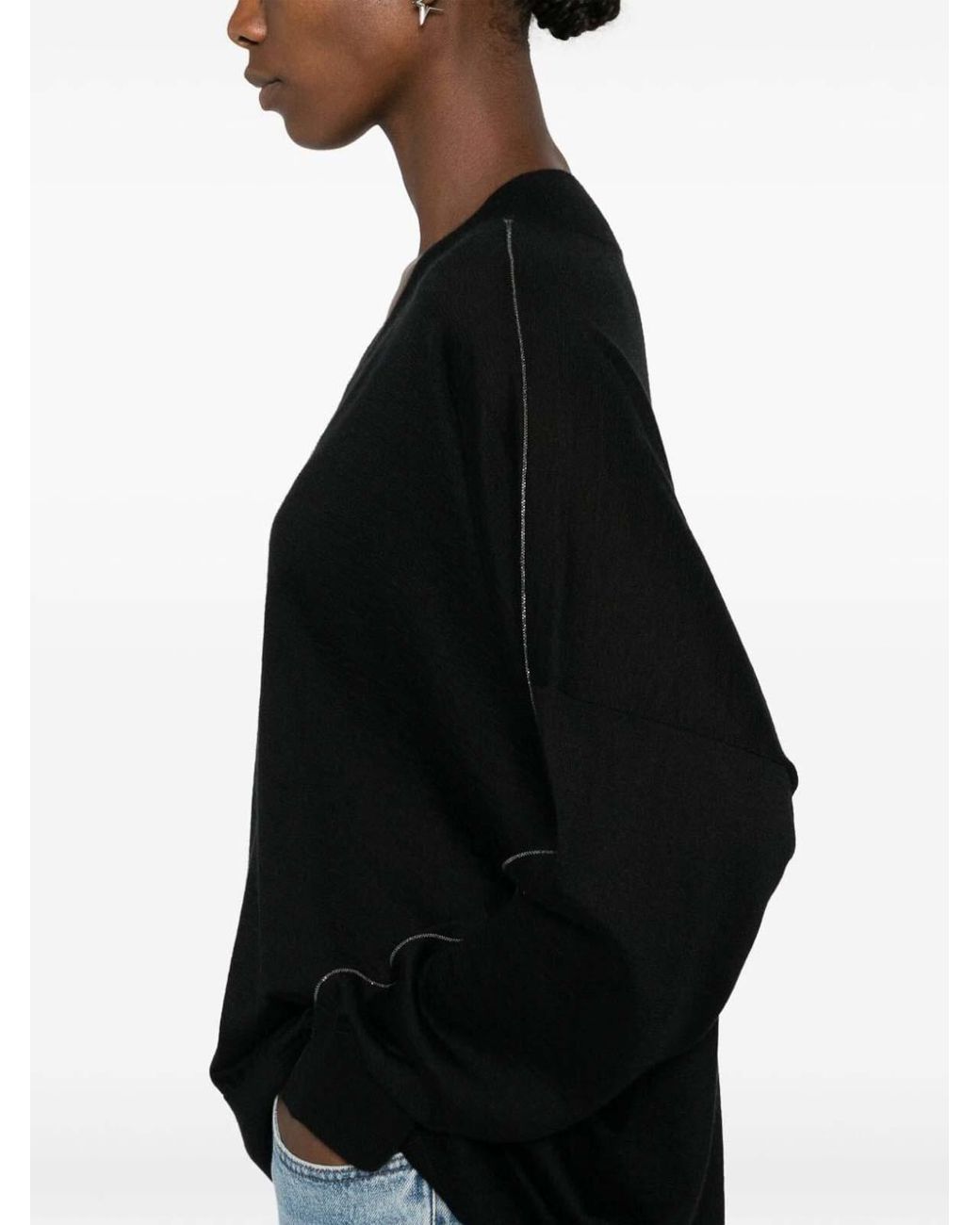 Brunello Cucinelli Black Long Sleeve V-Neck Sweater
