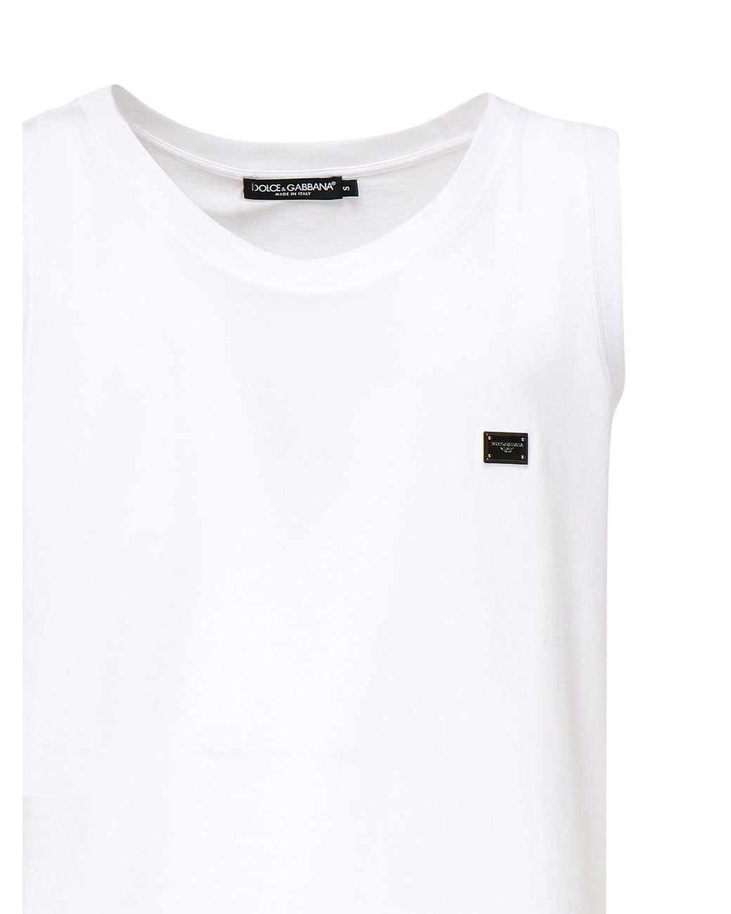 Dolce & Gabbana White Oversized Tank Top With Logo Plaque for men