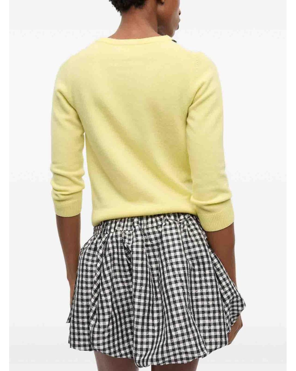 Ganni Yellow Long Sleeve Checkered Sweater With Button Closure
