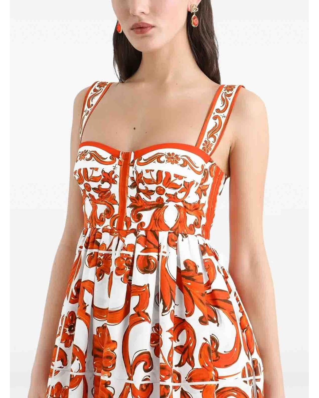 Dolce & Gabbana Red Maiolica Print Mini Dress