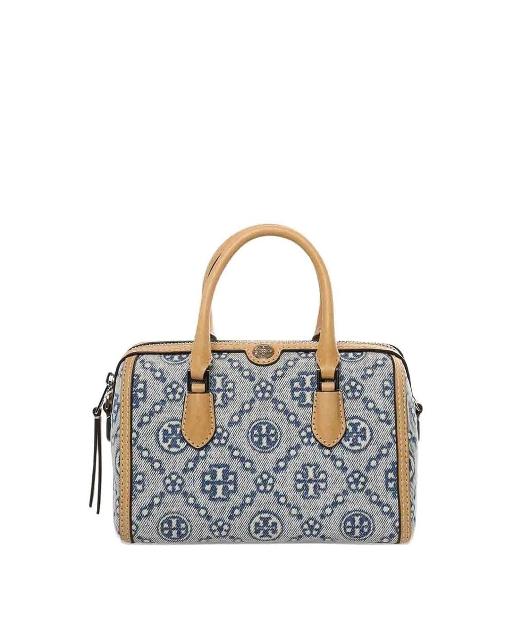 Tory Burch Blue T Monogram Denim Petite Barrel Bag