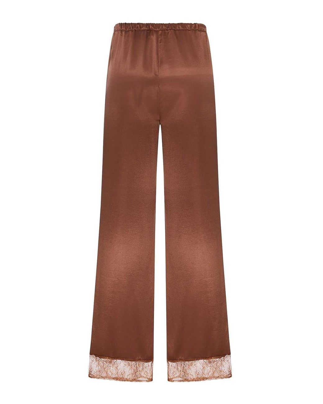 THE NINA STUDIO Brown Silk Palazzo Trousers With Lace Detail
