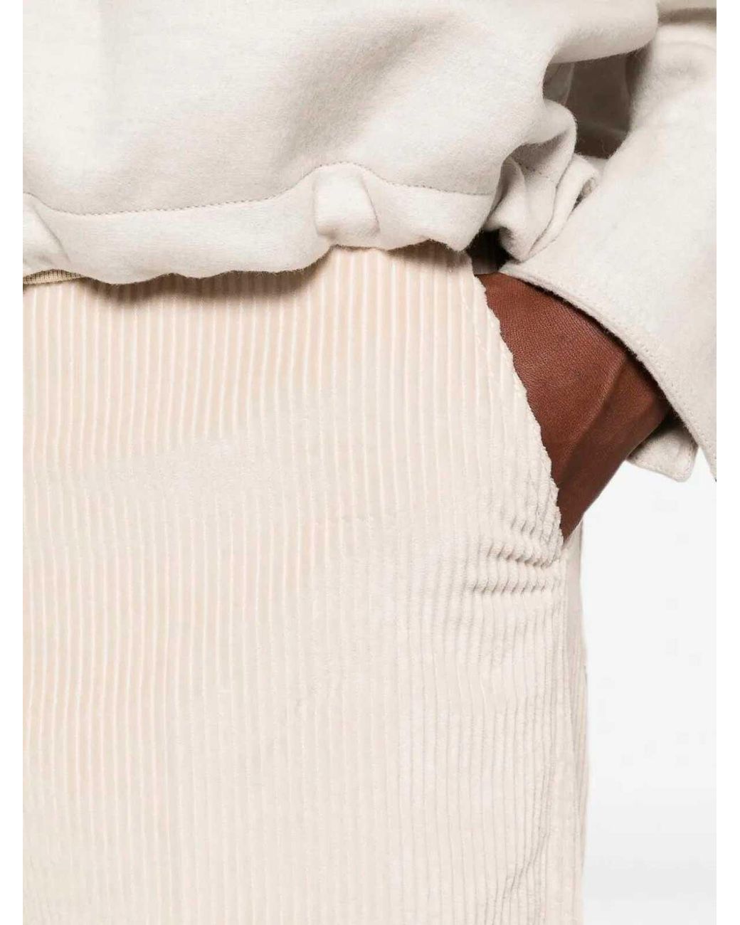 Brunello Cucinelli White Corduroy Loose Pants With Monili