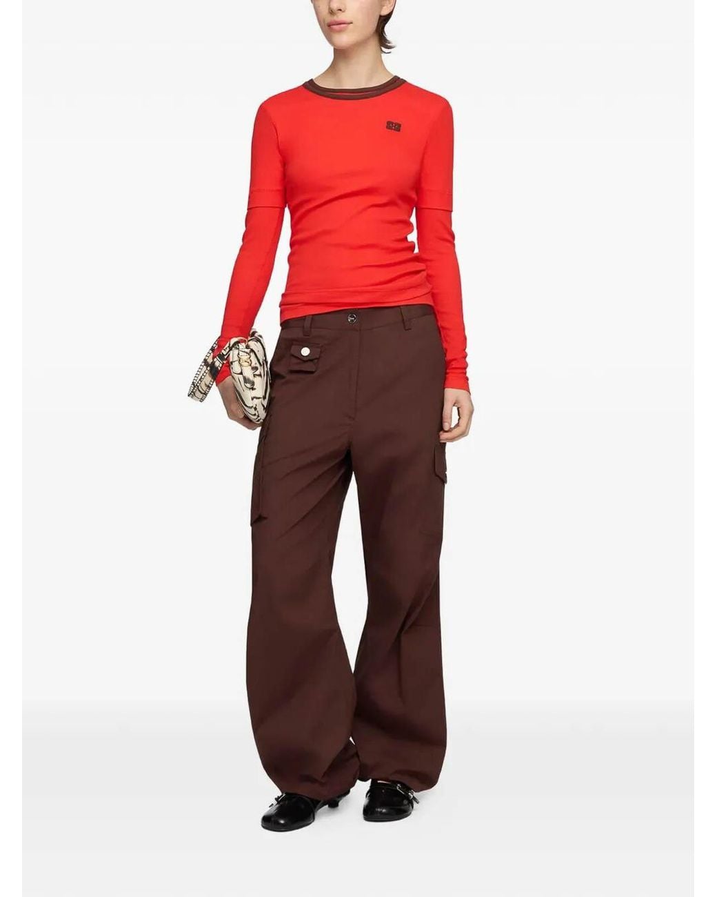 Ganni Brown Stretch Cotton Pocket Cargo Pants