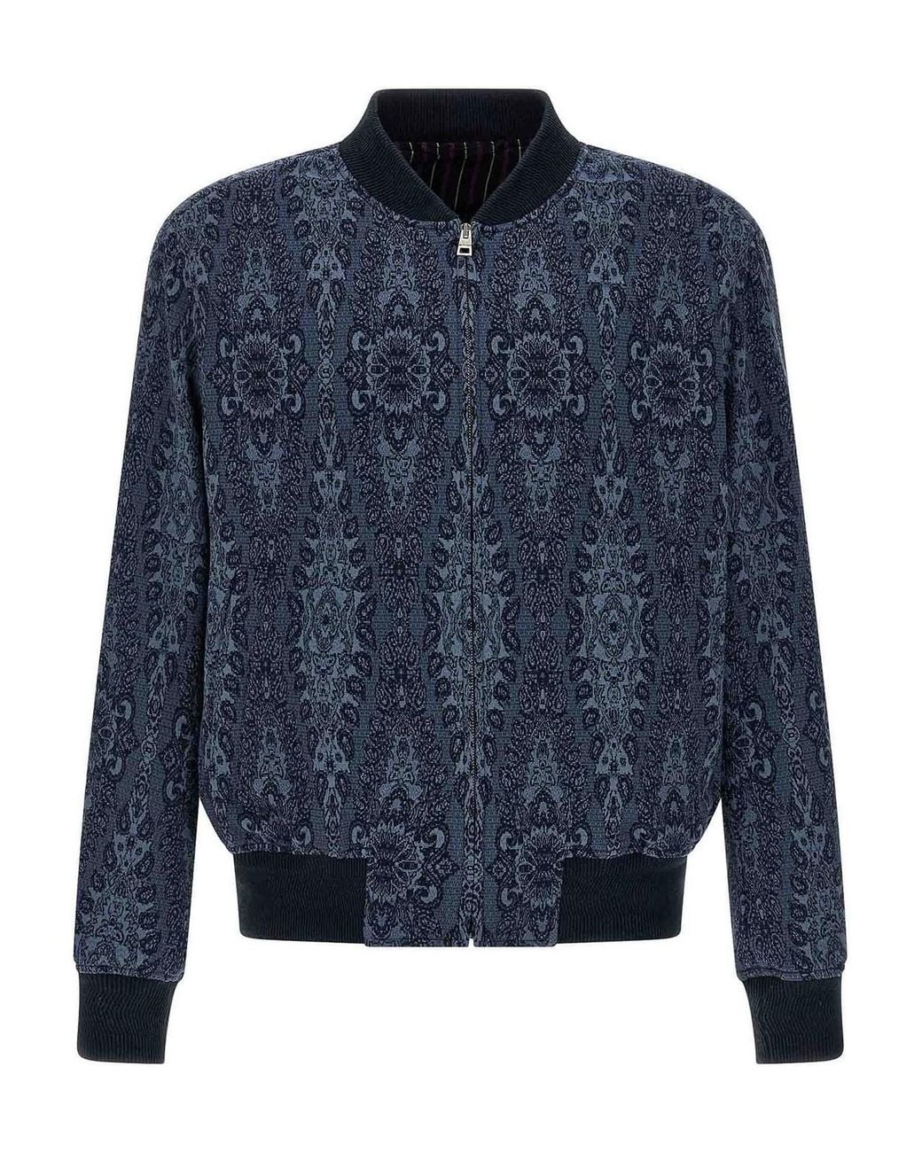 Etro Blue Jacquard Bomber Jacket for men