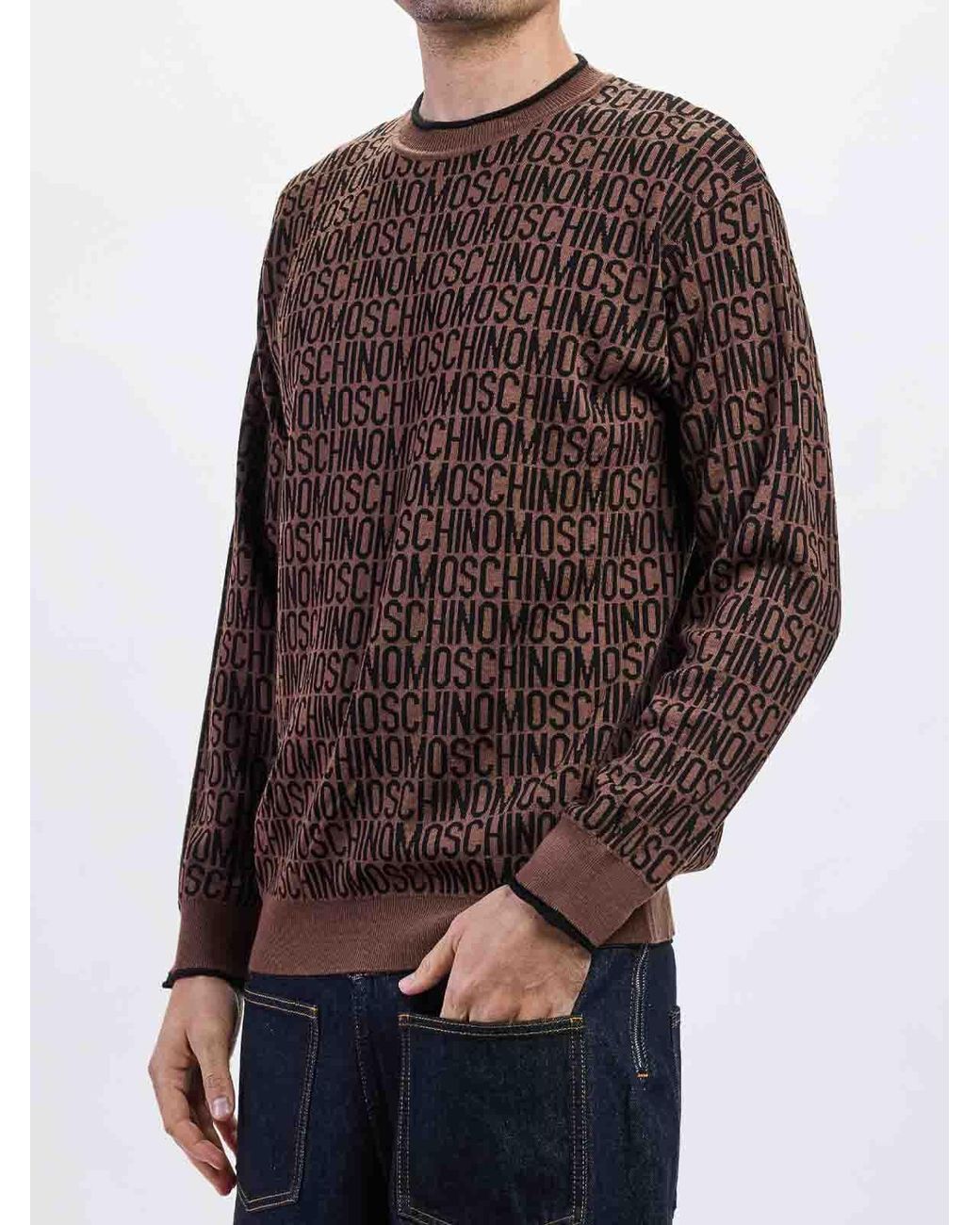 Moschino Brown Logo Crew Neck for men