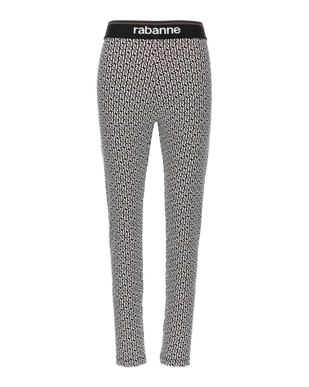Rabanne Gray Stretch Leggings Monogram Elastic Waistband