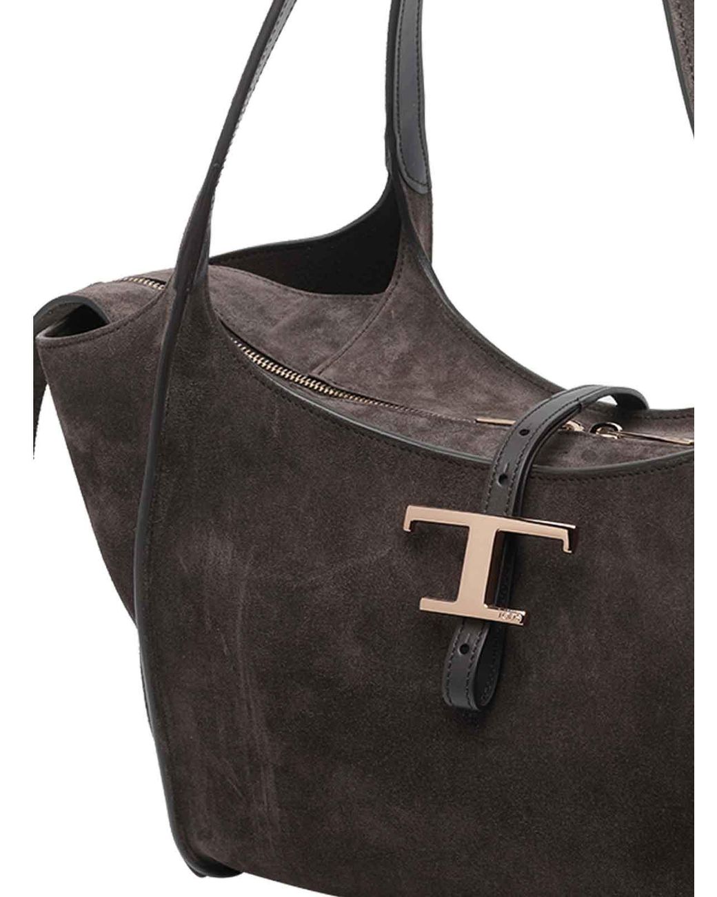 Tod's Black Small Suede T Timeless Shopping Bag
